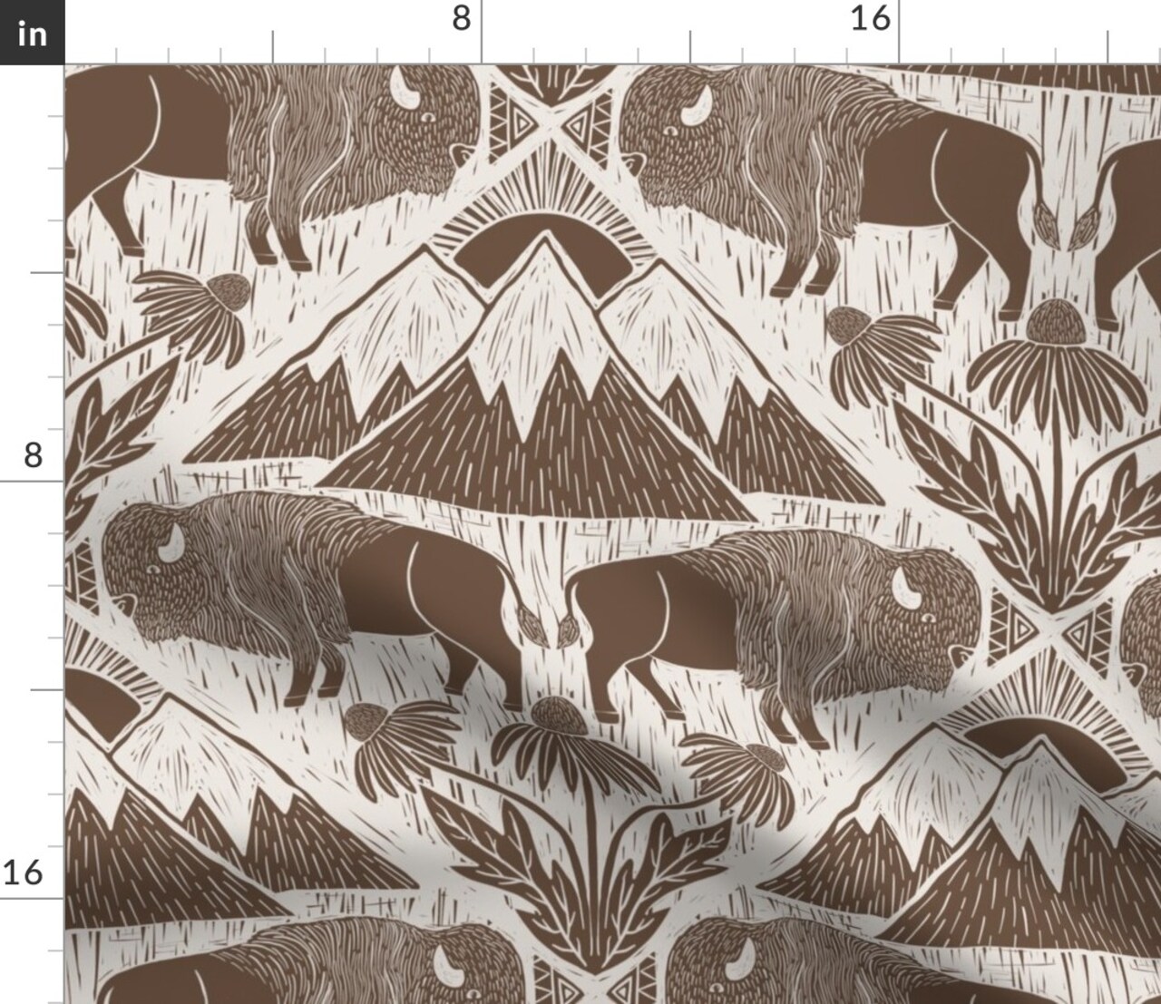 Bison Western Floral Nature Mountains Large Scale Prairie National Parks Brown Wildflower Lattice Custom Printed Fabric by Spoonflower Various Fabrics by the Yard or Fat Quarter